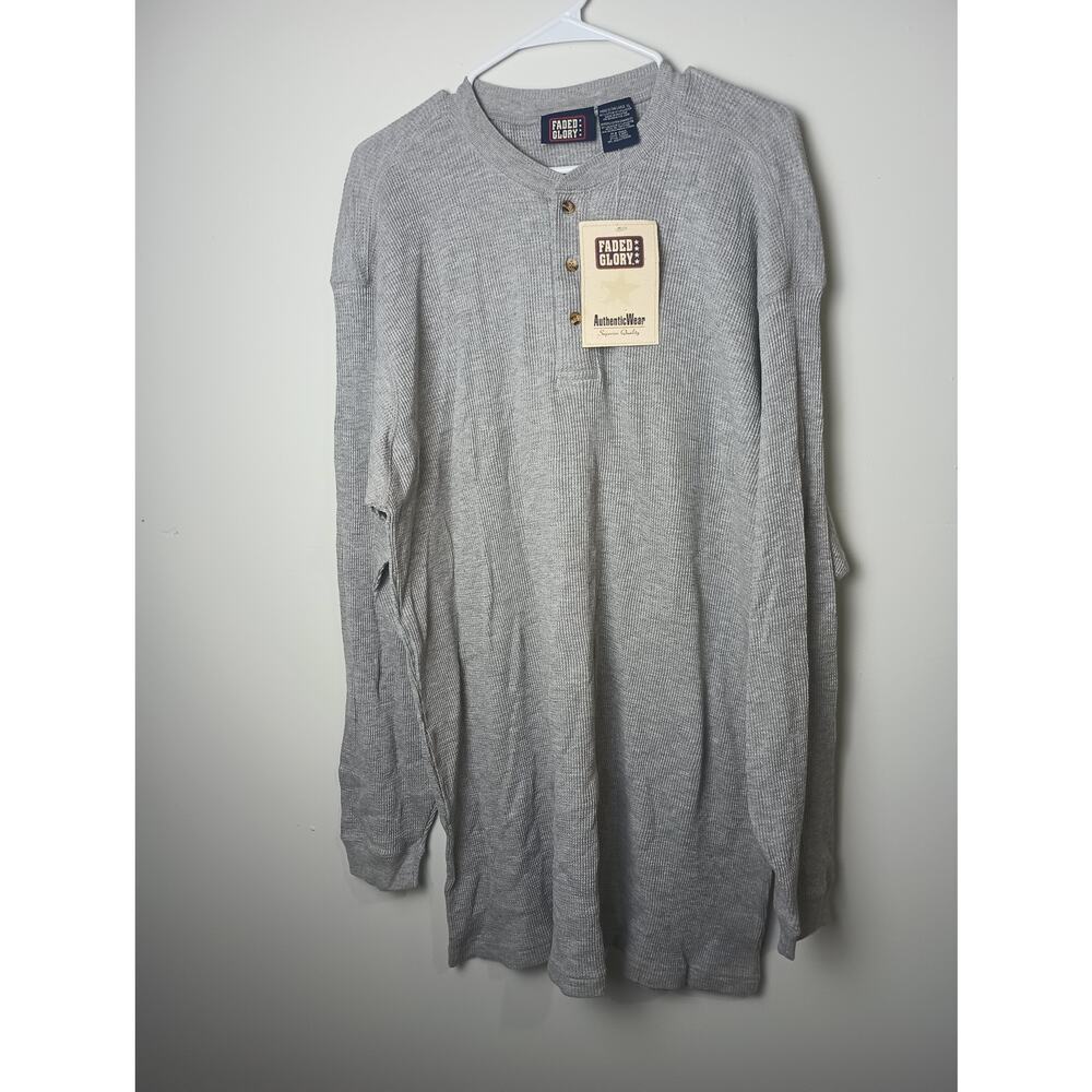 Vtg Faded Glory‎ Men's Henley Thermal Shirt NWT Size XL 90s Gray Gift